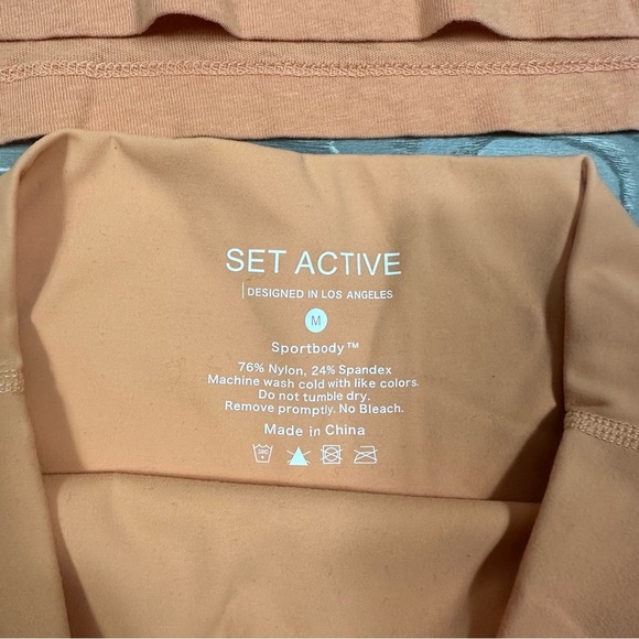Set Active Orange Long Sleeve Cropped Tee & Sportbody Bike Shorts Workout Lounge - Picture 3 of 5